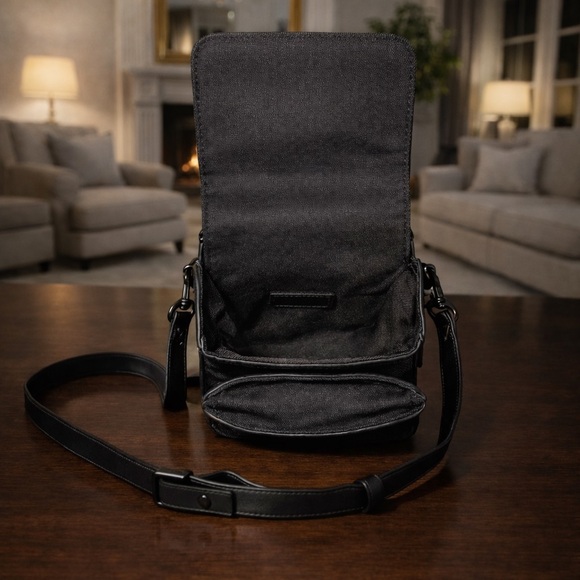 Black Embossed Monogram Leather Crossbody Messenger Bag - Picture 2 of 9